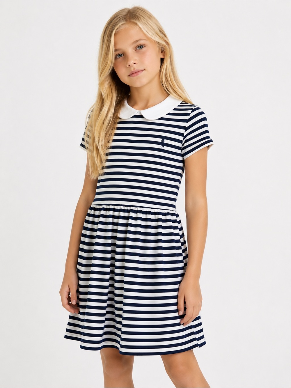 Polo Ralph Lauren Girls L 12-14 Striped Peter Pan Collar Dress Preppy Coastal